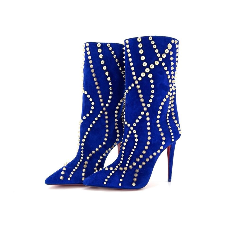 NEW Christian Louboutin Astrilarge Booty Pika 100 Spiked Pointed Toe Boots 38